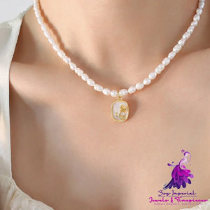 Fresh Water Pearl Oval Brand Inlaid Zircon Necklace