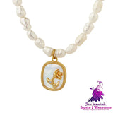 Fresh Water Pearl Oval Brand Inlaid Zircon Necklace