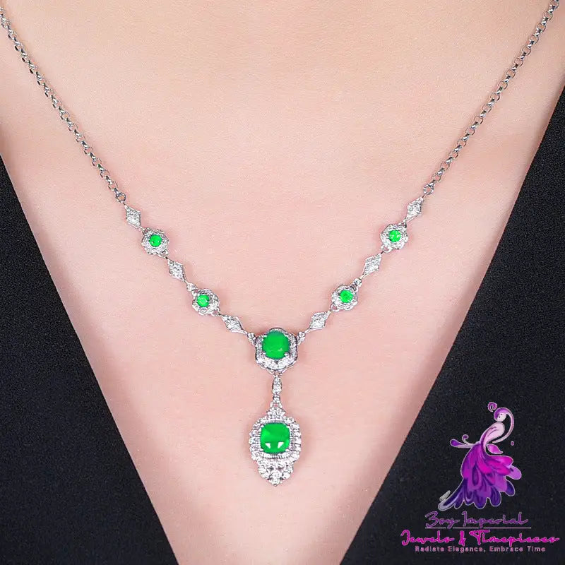 Green Gem Evening Dress Necklace Set