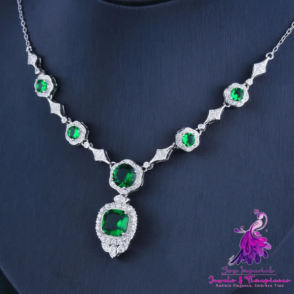 Green Gem Evening Dress Necklace Set