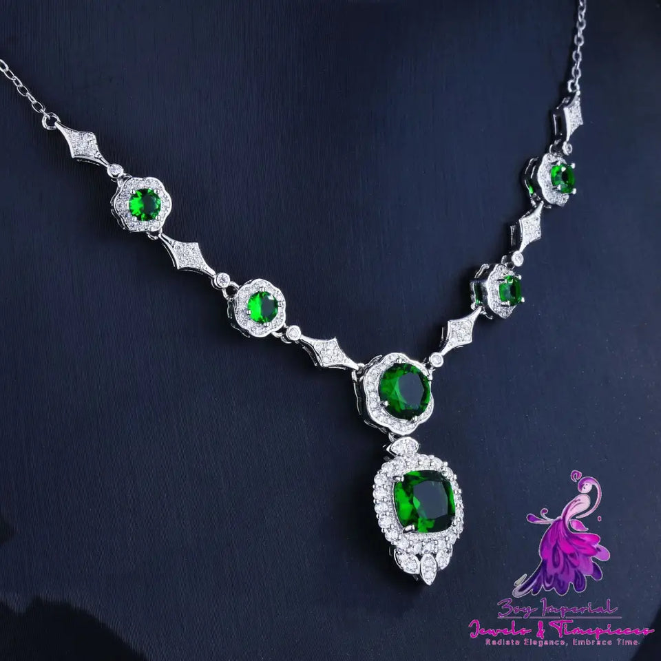 Green Gem Evening Dress Necklace Set