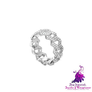 Shiny Diamond Cuban Link Chain Ring