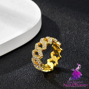 Shiny Diamond Cuban Link Chain Ring