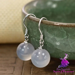 Natural Agate Earrings Silver Green Chalcedony