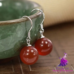 Natural Agate Earrings Silver Green Chalcedony