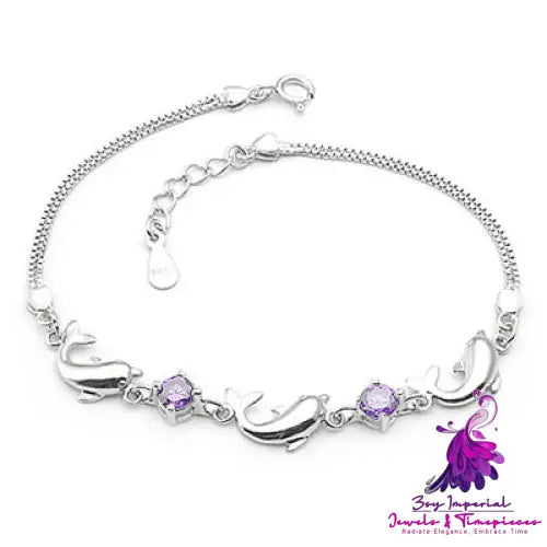 Dolphin Amethyst Sterling Silver Bracelet