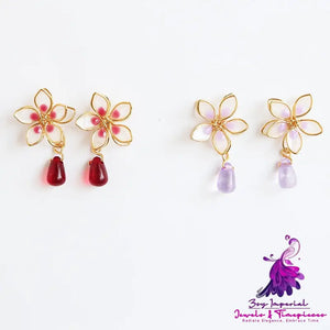 Cherry Blossom Enamel Earrings