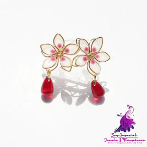 Cherry Blossom Enamel Earrings