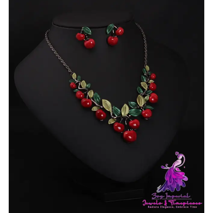 Big Cherry Necklace and Earrings Set