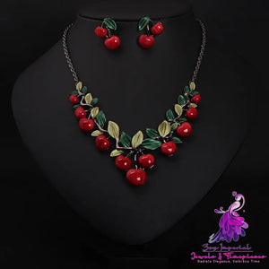 Big Cherry Necklace and Earrings Set