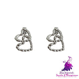 Double Love Heart Stud Earrings