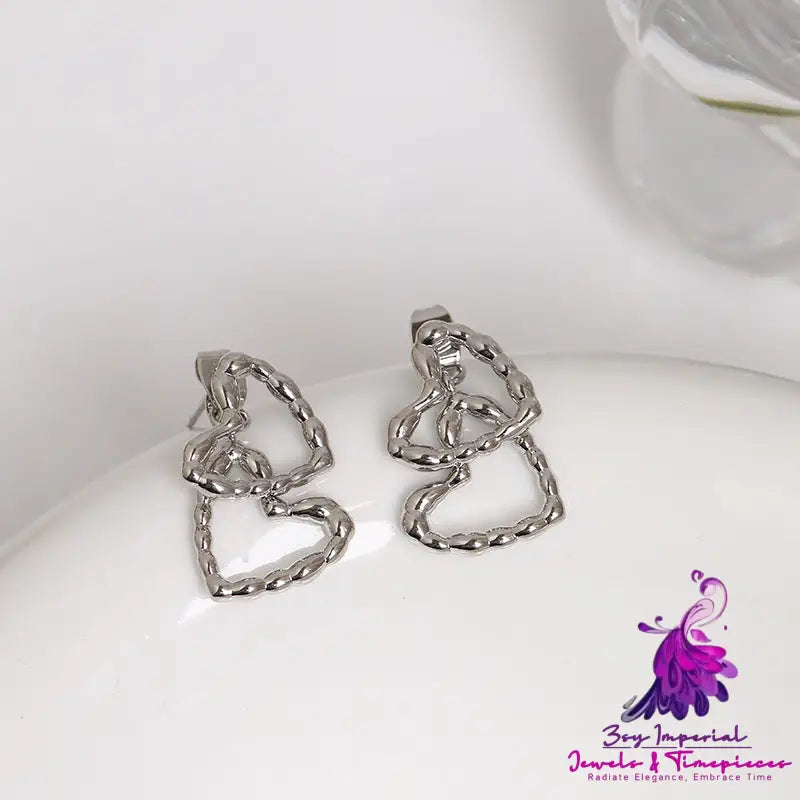 Double Love Heart Stud Earrings