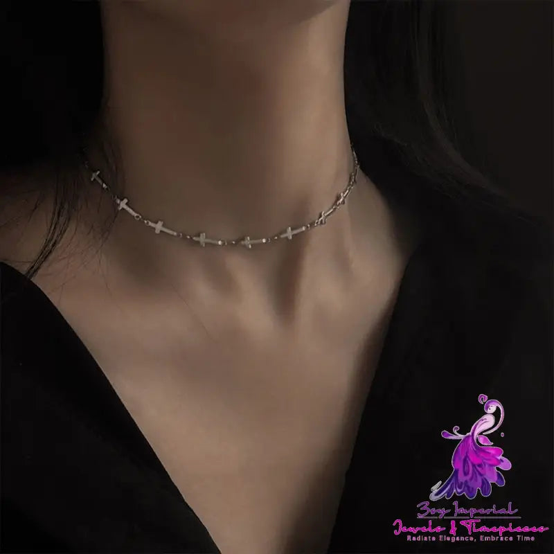 Frosty Cross Double Layer Choker Necklace