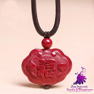 Cinnabar Pendant Safety Lock Necklace