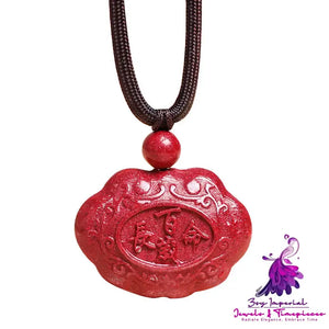 Cinnabar Pendant Safety Lock Necklace