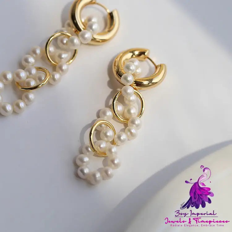 Vintage Circle Pearl Buckle Earrings