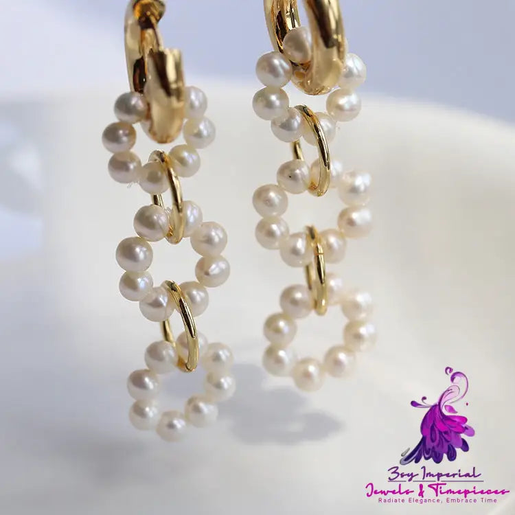 Vintage Circle Pearl Buckle Earrings