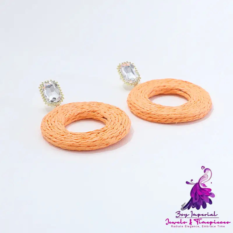 Handmade Raffia Circle Earrings