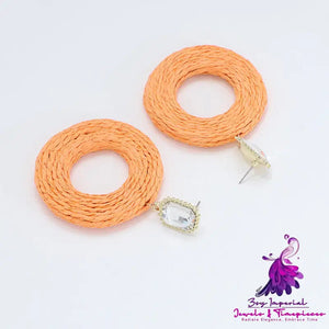 Handmade Raffia Circle Earrings