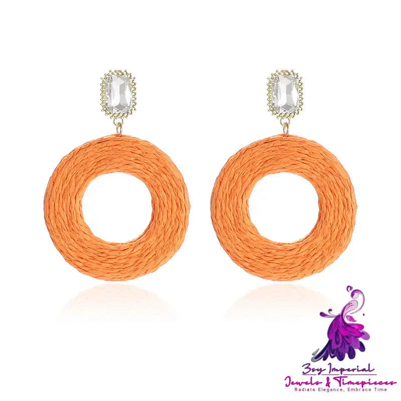 Handmade Raffia Circle Earrings