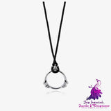 Circular Bone Pendant Leather Rope Necklace