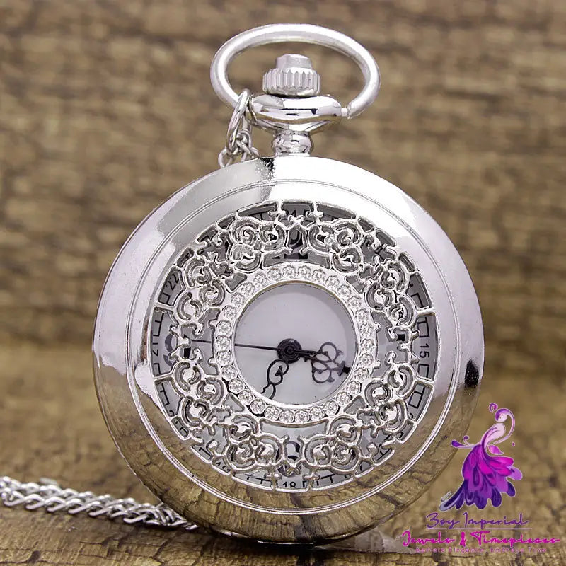 Retro Hollow Clamshell Pocket Watch Necklace for Men