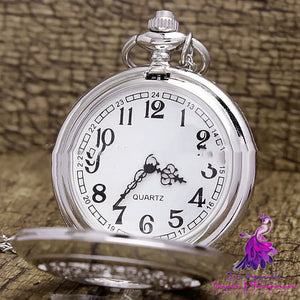 Retro Hollow Clamshell Pocket Watch Necklace for Men