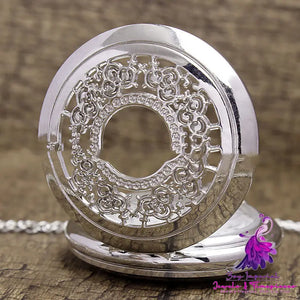 Retro Hollow Clamshell Pocket Watch Necklace for Men