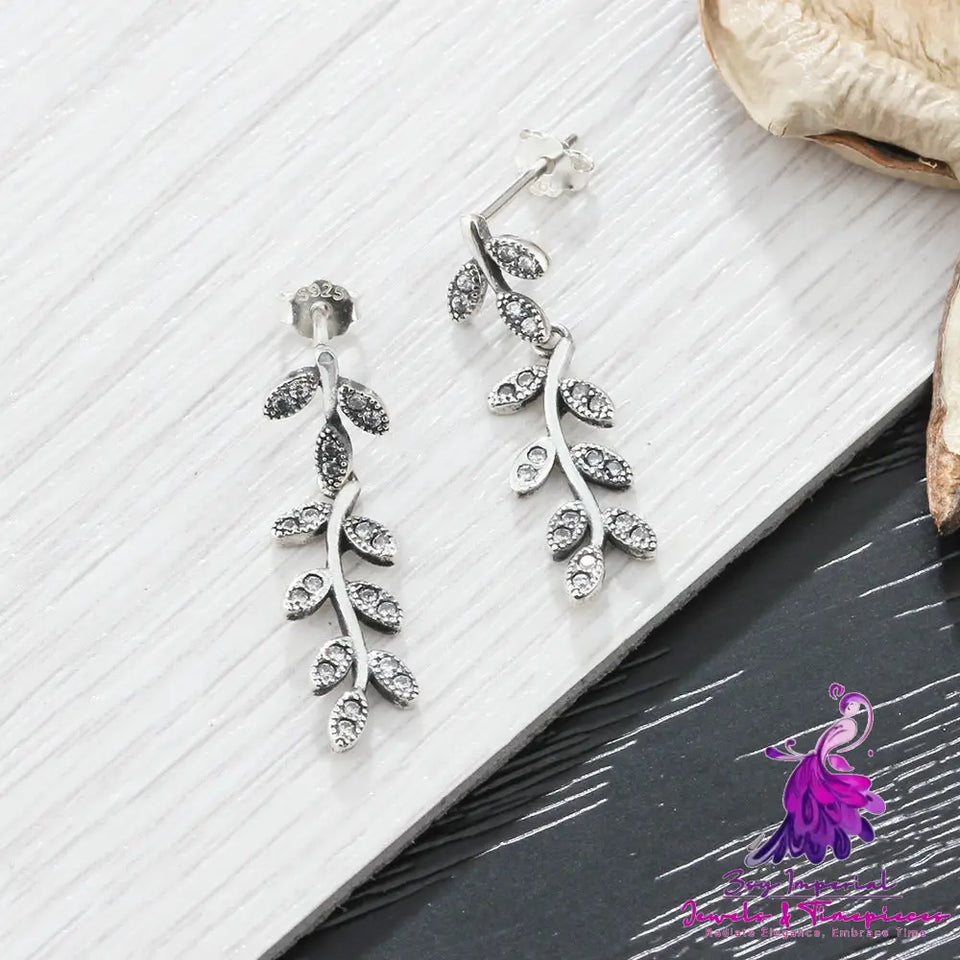 Retro Leaves Sterling Silver Earrings for Women