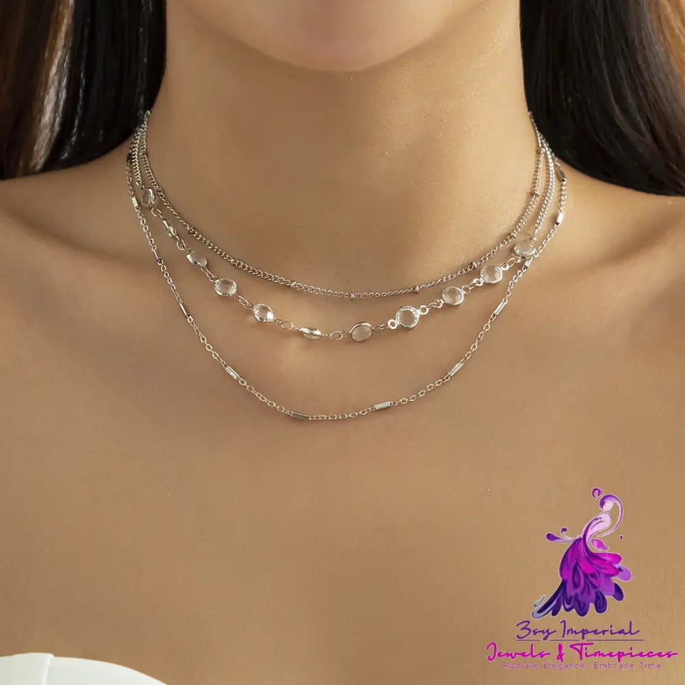 Women’s Fashion All-match Simple Crystal Twin Clavicle Chain