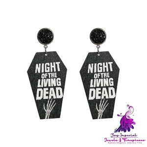 Grave Undead Bat Coffin Cross Earrings