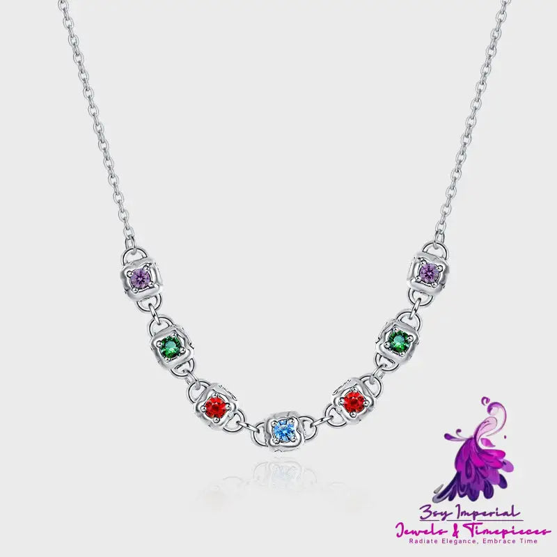 Colorful Square Dice Zircon Necklace