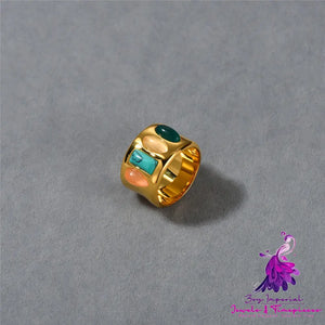 French Style Geometric Gemstone Inlaid Ring