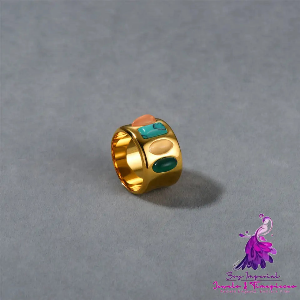 French Style Geometric Gemstone Inlaid Ring