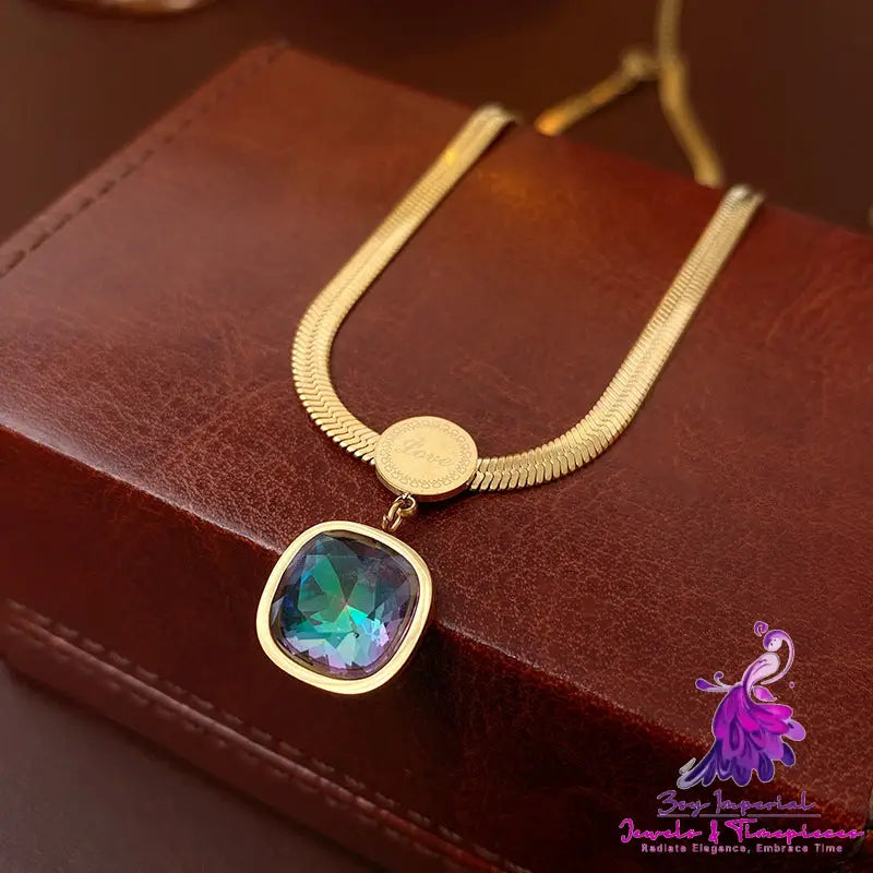 Colorful Zircon Geometric Square Necklace