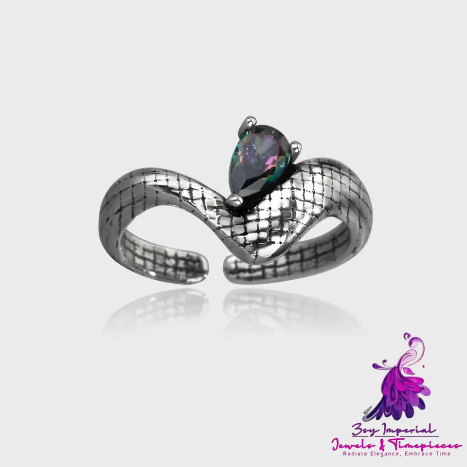 Colorful Zircon Inlaid Ins Cool Retro Ring Snake Female