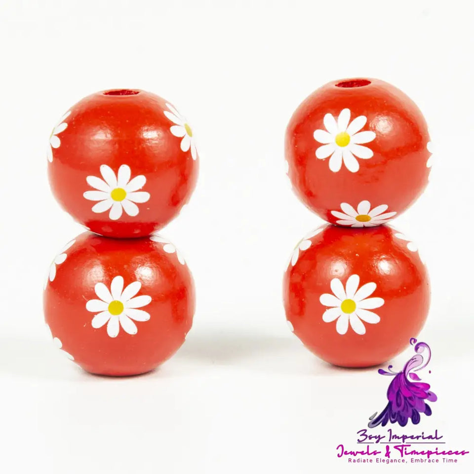 Small Daisies Colorful Wood Beads