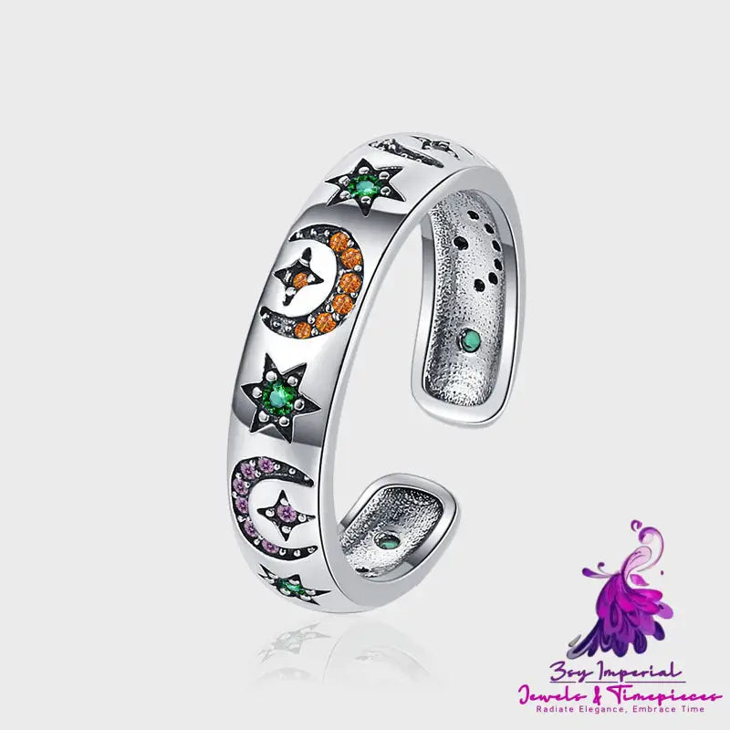 Colorful Zirconium Star Moon Ring for Women