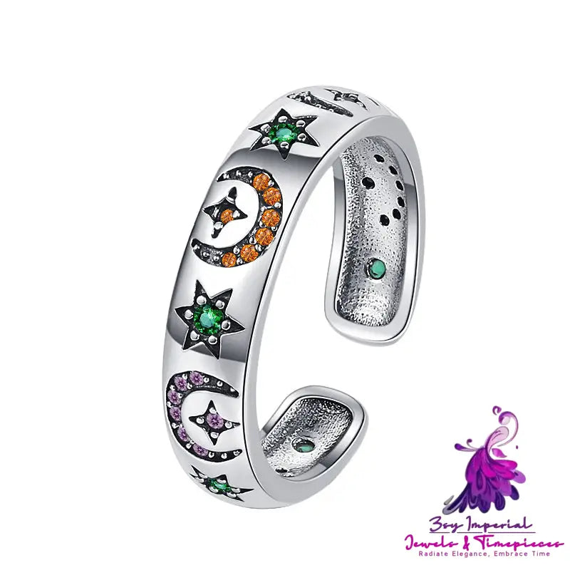 Colorful Zirconium Star Moon Ring for Women