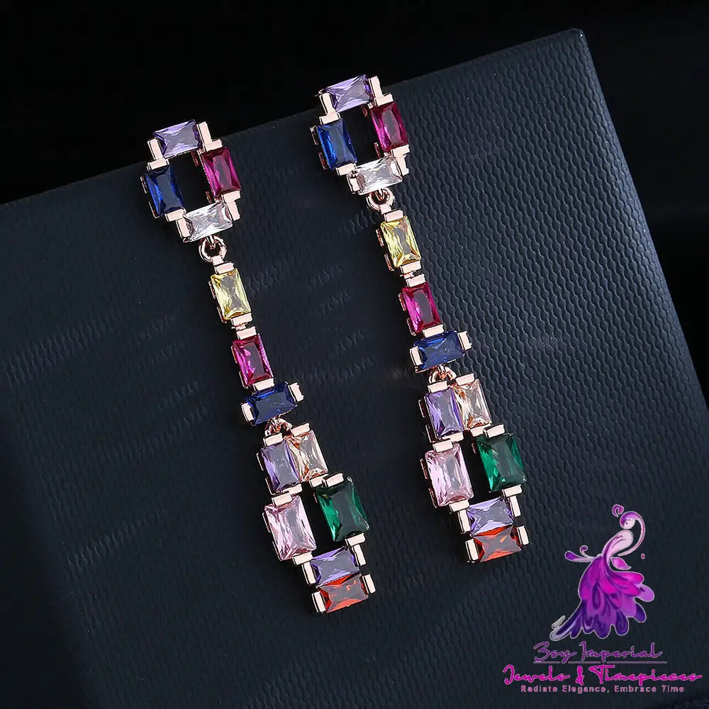 Contrast Color Zircon Earrings