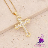 Copper Inlaid Zircon Cross Necklace