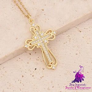 Copper Inlaid Zircon Cross Necklace