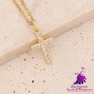 Copper Inlaid Zircon Cross Necklace