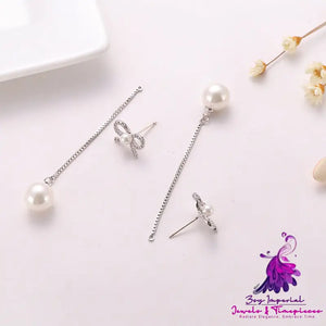 Long Pearl Bow Earrings