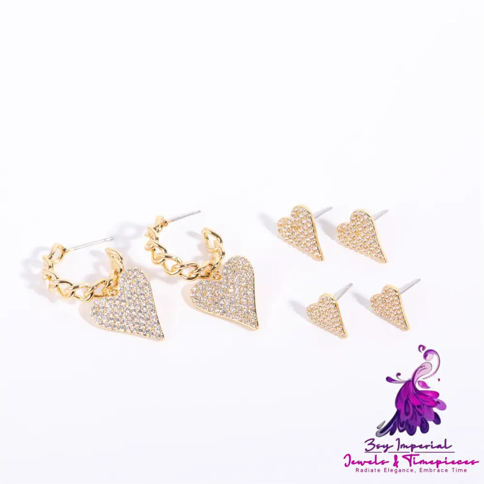 Zircon Long Peach Heart Earrings