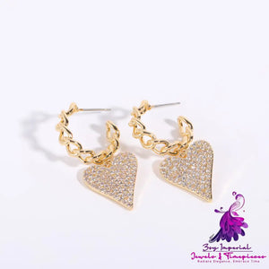 Zircon Long Peach Heart Earrings