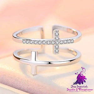 Double Cross Zircon Copper Ring