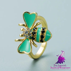 Copper Plated Real Gold Inlaid Zircon Bee Ring