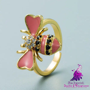 Copper Plated Real Gold Inlaid Zircon Bee Ring