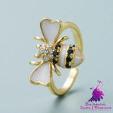 Copper Plated Real Gold Inlaid Zircon Bee Ring